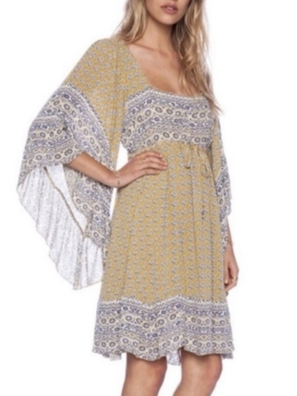 Free People Heart of Gold Shapeless Mini Dress Bell Sleeve Size Small